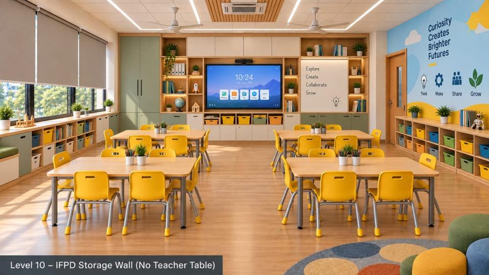Level 10 classroom: IFPD storage wall, no teacher table
